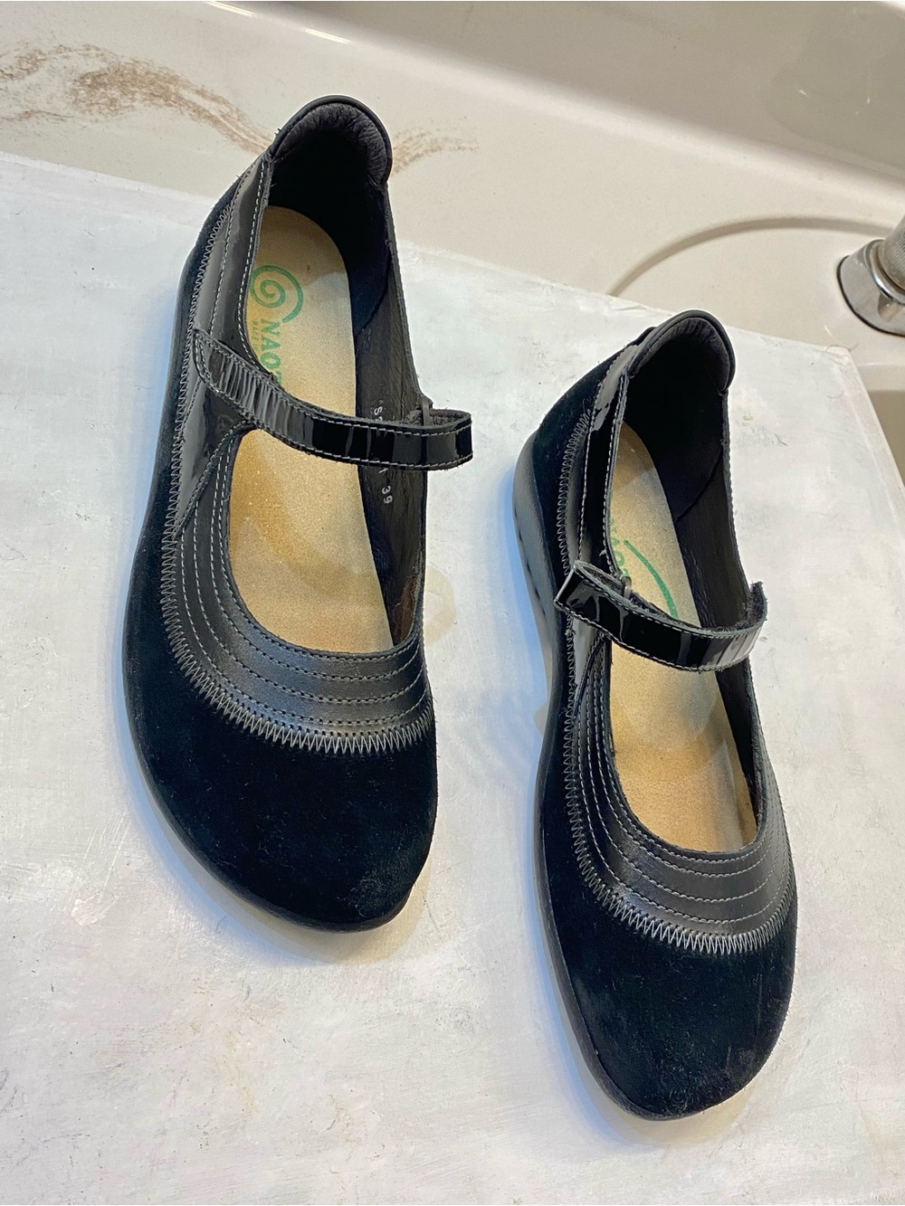 NOAT Kirei Mary Jane black leather/suede women’s shoes Size 39. US Size 8.